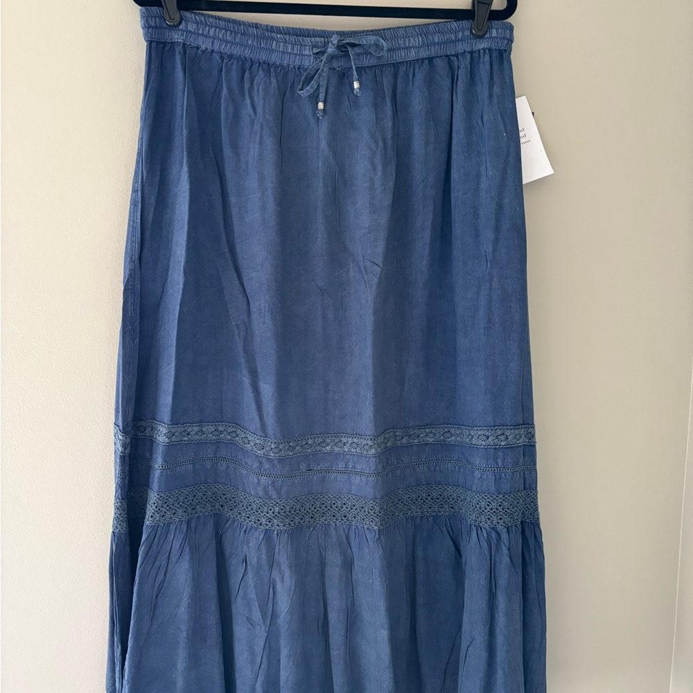 Mlle Gabrielle Blue Tiered Maxi Skirt with Smocked Waist